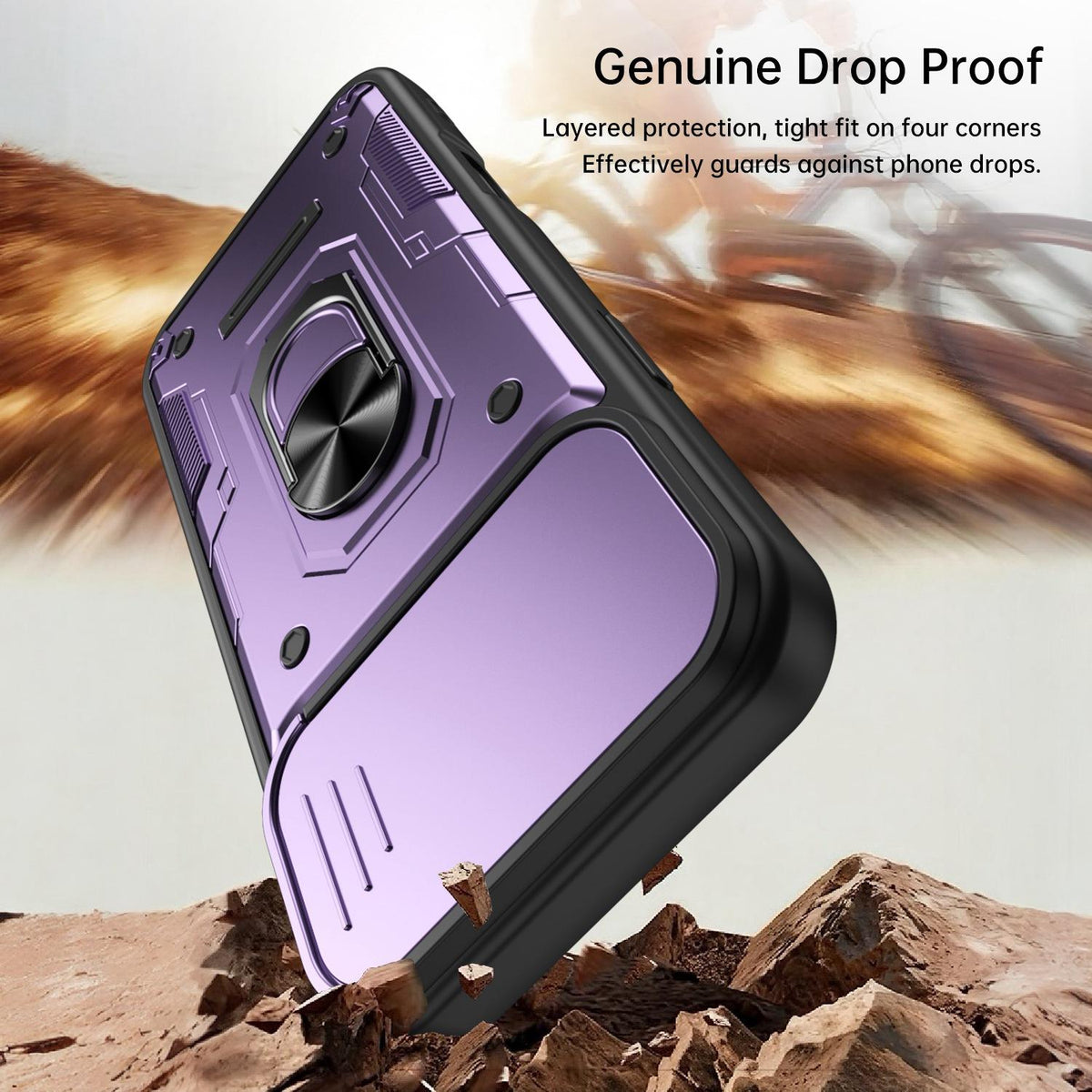 For iPhone 16 Pro Nanshan Armor Sliding Camshield Ring Holder Phone Case - Purple - EDA009714305E