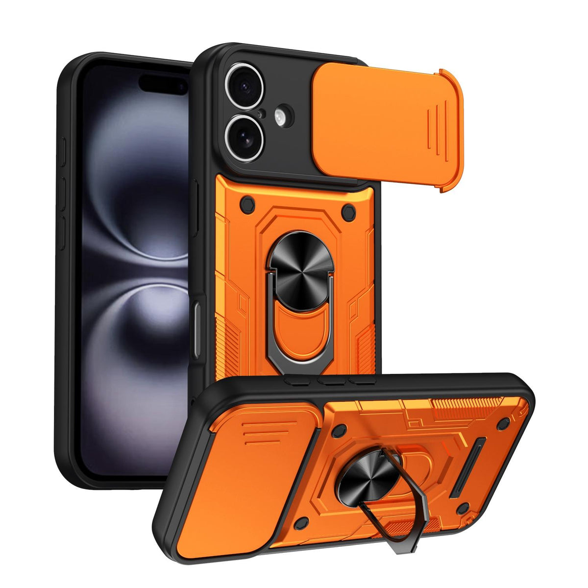 For iPhone 16 Nanshan Armor Sliding Camshield Ring Holder Phone Case - Orange - EDA009714306A