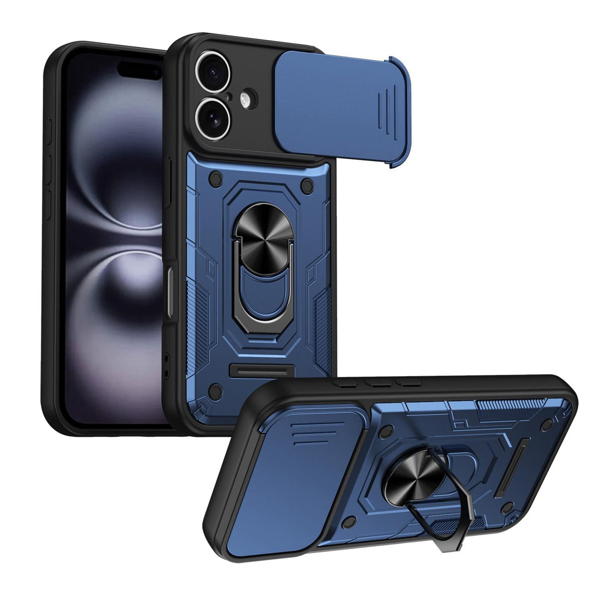 For iPhone 16 Nanshan Armor Sliding Camshield Ring Holder Phone Case - Blue - EDA009714306B