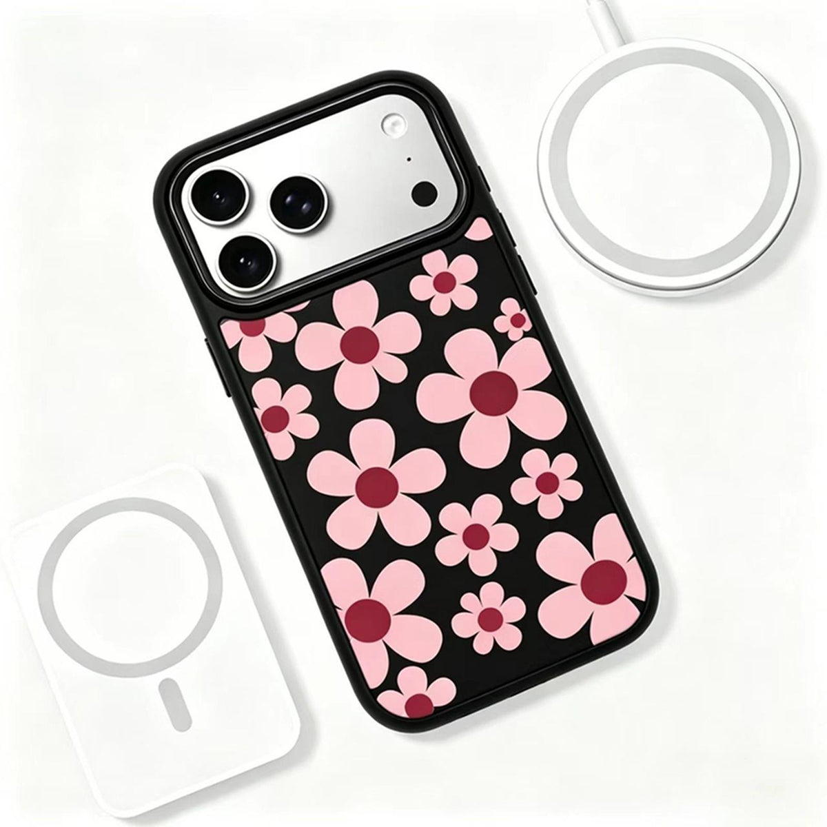For iPhone 18 Pro /  17 Pro Bouquet Pattern Anti-Drop PC Silicone Phone Case - Cherry Blossoms - EDA009714502A