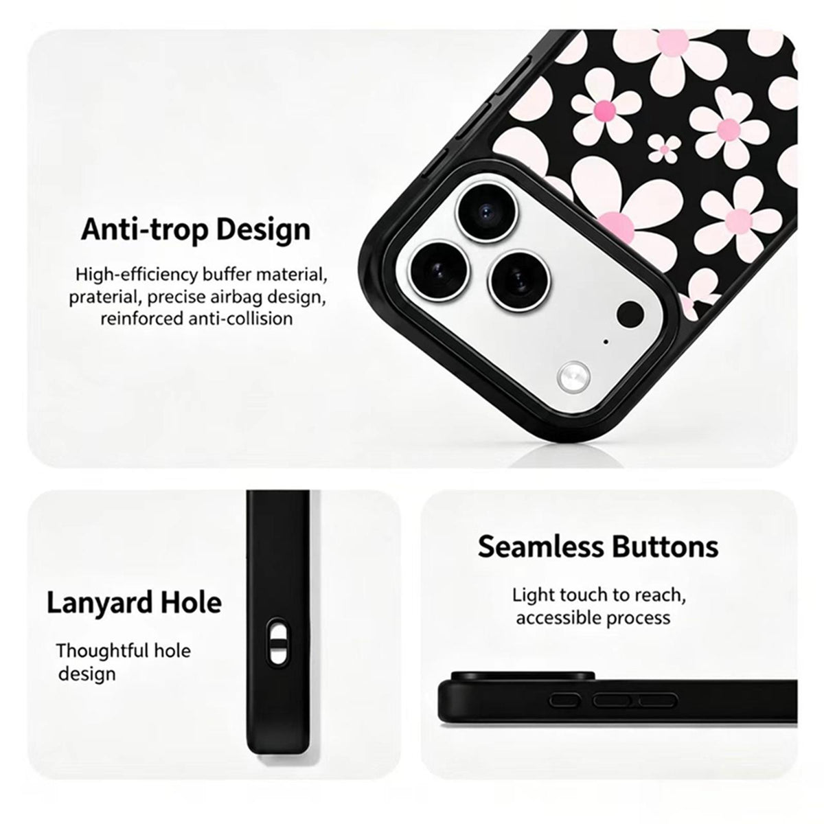For iPhone 18 Pro Max / 17 Pro Max Bouquet Pattern Anti-Drop PC Silicone Phone Case - Cherry Blossoms - EDA009714501A