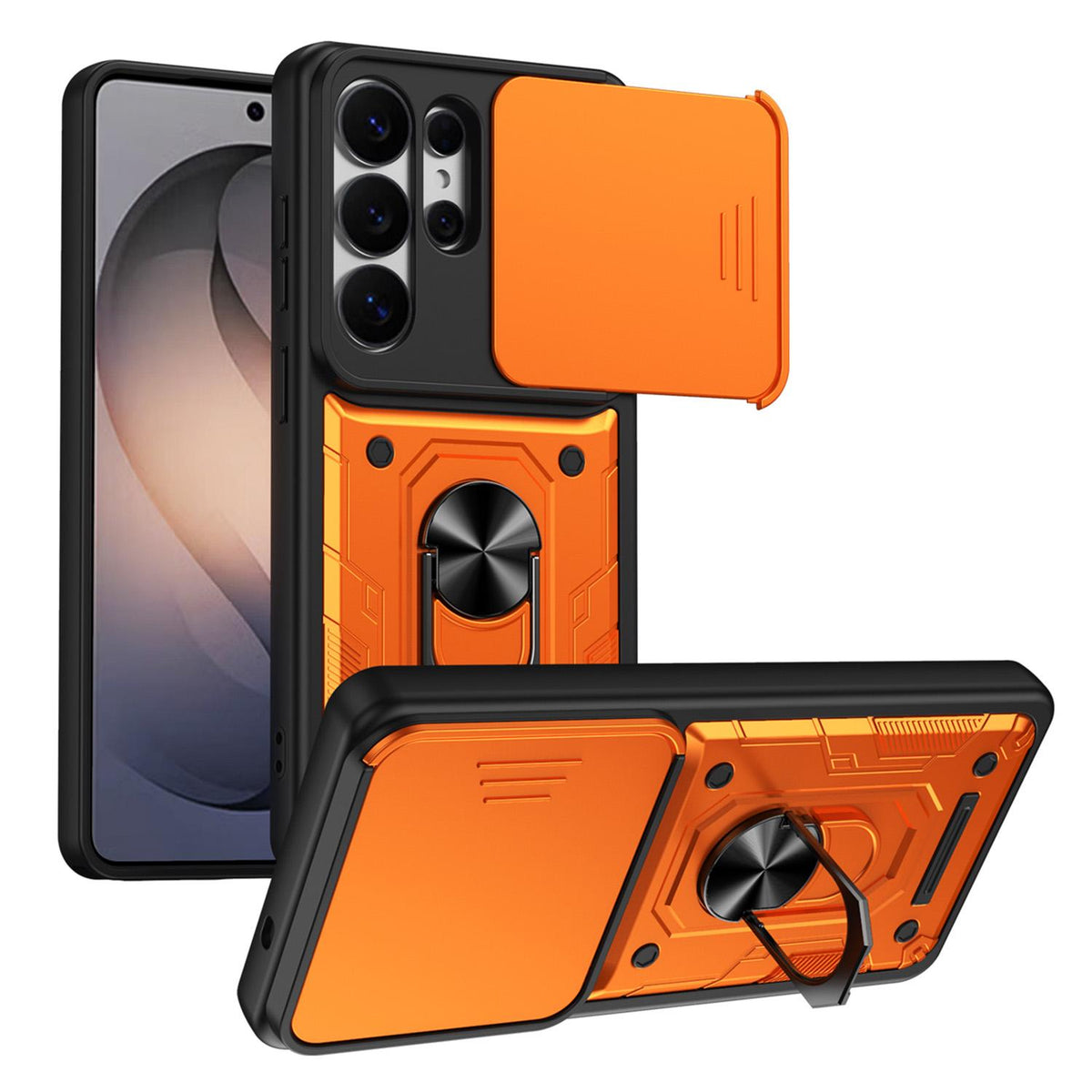 For Galaxy S26 Ultra 5G Nanshan Armor Sliding Camshield Ring Holder Phone Case - Orange - EDA009714701A