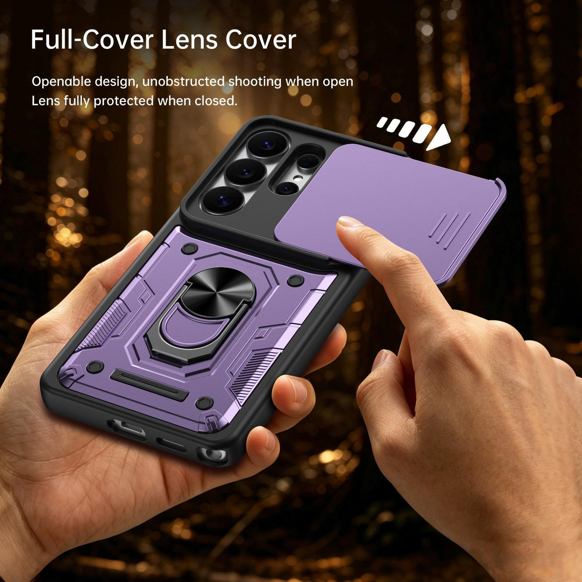 For Galaxy S26 Ultra 5G Nanshan Armor Sliding Camshield Ring Holder Phone Case - Orange - EDA009714701A