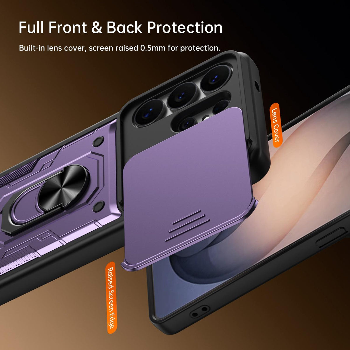For Galaxy S26 Ultra 5G Nanshan Armor Sliding Camshield Ring Holder Phone Case - Orange - EDA009714701A