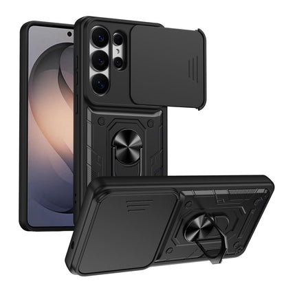 For Galaxy S26 Ultra 5G Nanshan Armor Sliding Camshield Ring Holder Phone Case - Black - EDA009714701C
