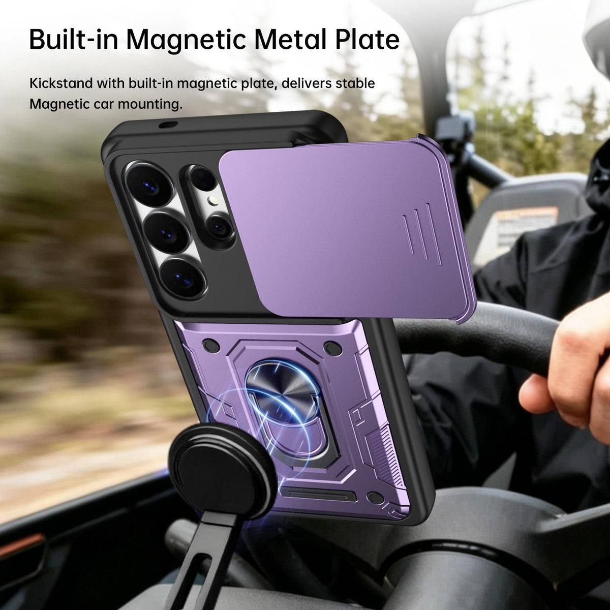 For Galaxy S26 Ultra 5G Nanshan Armor Sliding Camshield Ring Holder Phone Case - Black - EDA009714701C