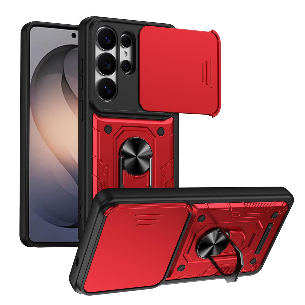 For Galaxy S26 Ultra 5G Nanshan Armor Sliding Camshield Ring Holder Phone Case - Red - EDA009714701D