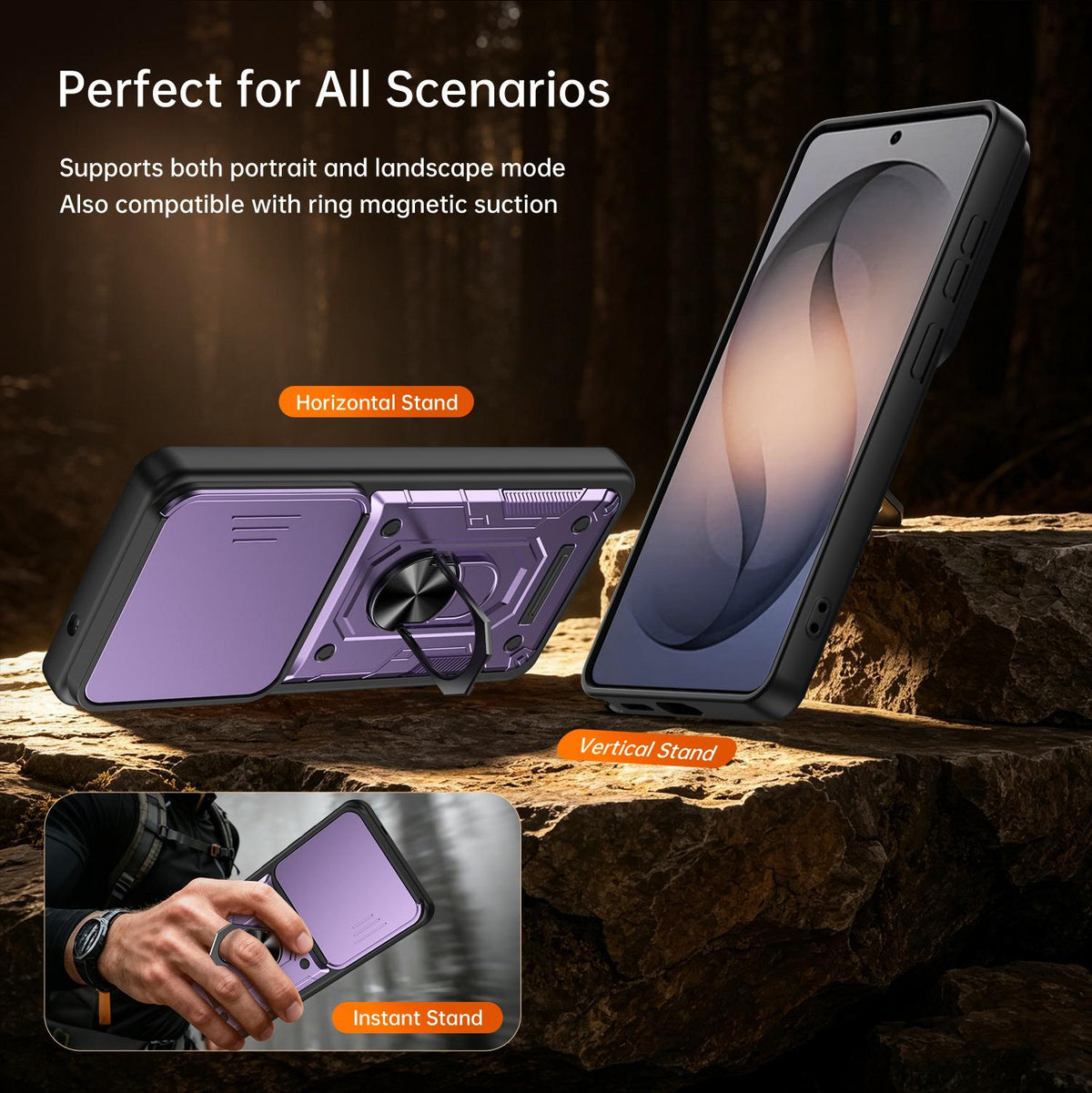 For Galaxy S26 Ultra 5G Nanshan Armor Sliding Camshield Ring Holder Phone Case - Red - EDA009714701D