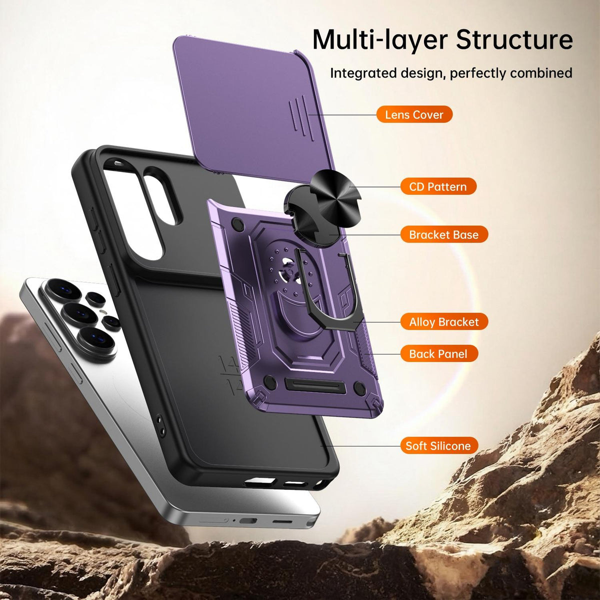 For Galaxy S26 Ultra 5G Nanshan Armor Sliding Camshield Ring Holder Phone Case - Red - EDA009714701D