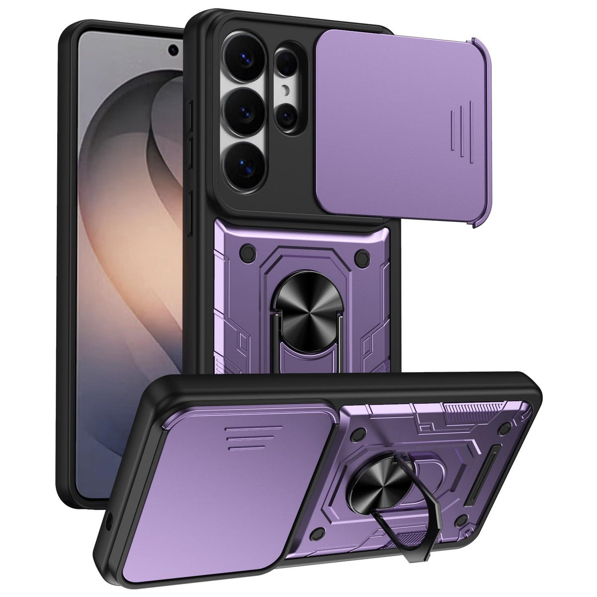 For Galaxy S26 Ultra 5G Nanshan Armor Sliding Camshield Ring Holder Phone Case - Purple - EDA009714701E