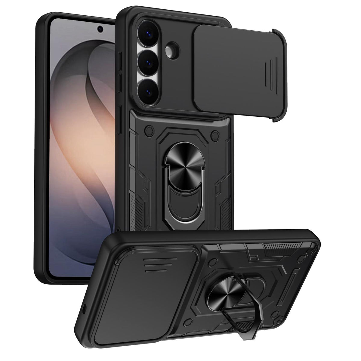 For Galaxy S26+ 5G Nanshan Armor Sliding Camshield Ring Holder Phone Case - Black - EDA009714703C