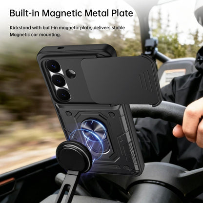 For Galaxy S26+ 5G Nanshan Armor Sliding Camshield Ring Holder Phone Case - Black - EDA009714703C