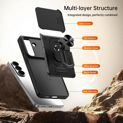 For Galaxy S26+ 5G Nanshan Armor Sliding Camshield Ring Holder Phone Case - Black - EDA009714703C