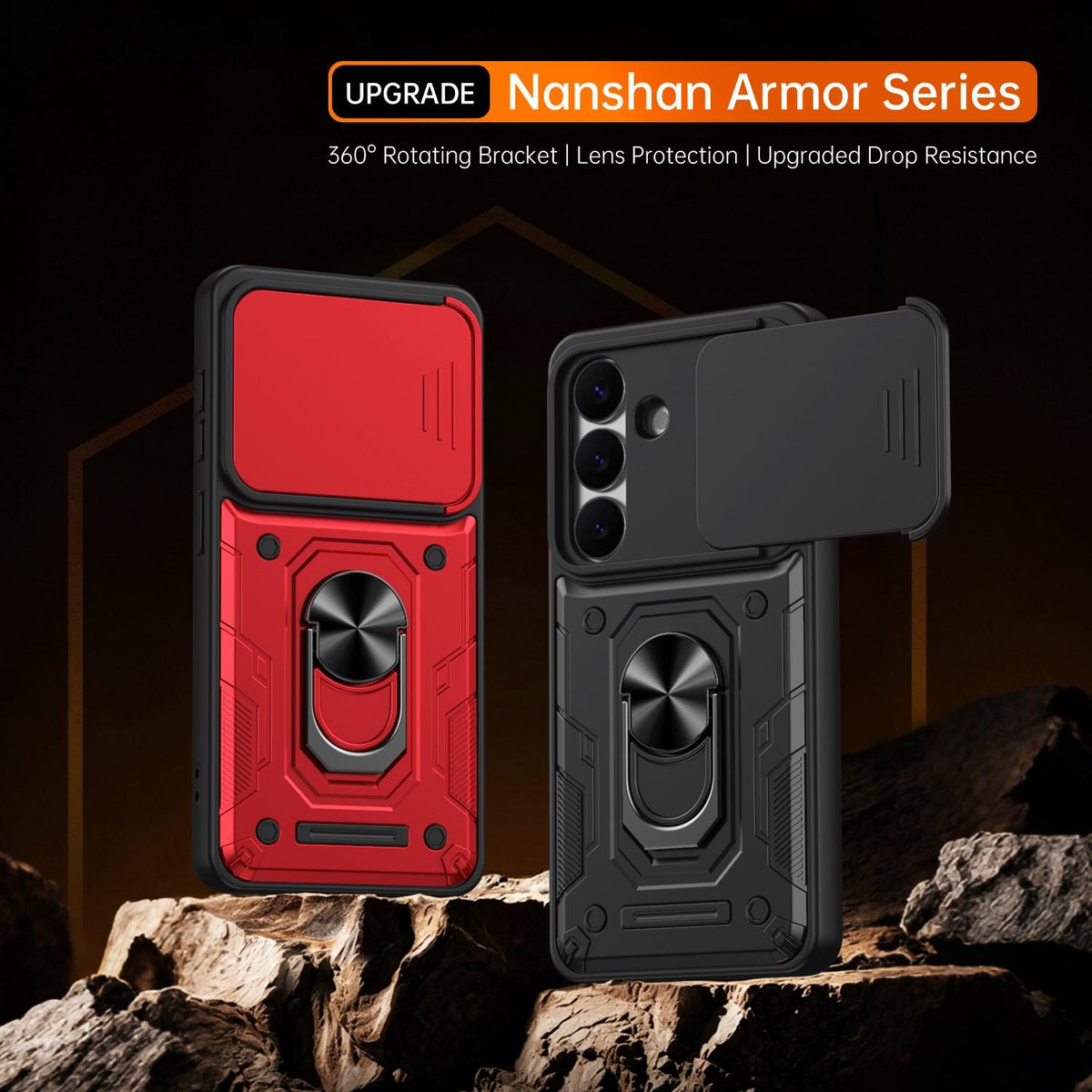 For Galaxy S26+ 5G Nanshan Armor Sliding Camshield Ring Holder Phone Case - Red - EDA009714703D