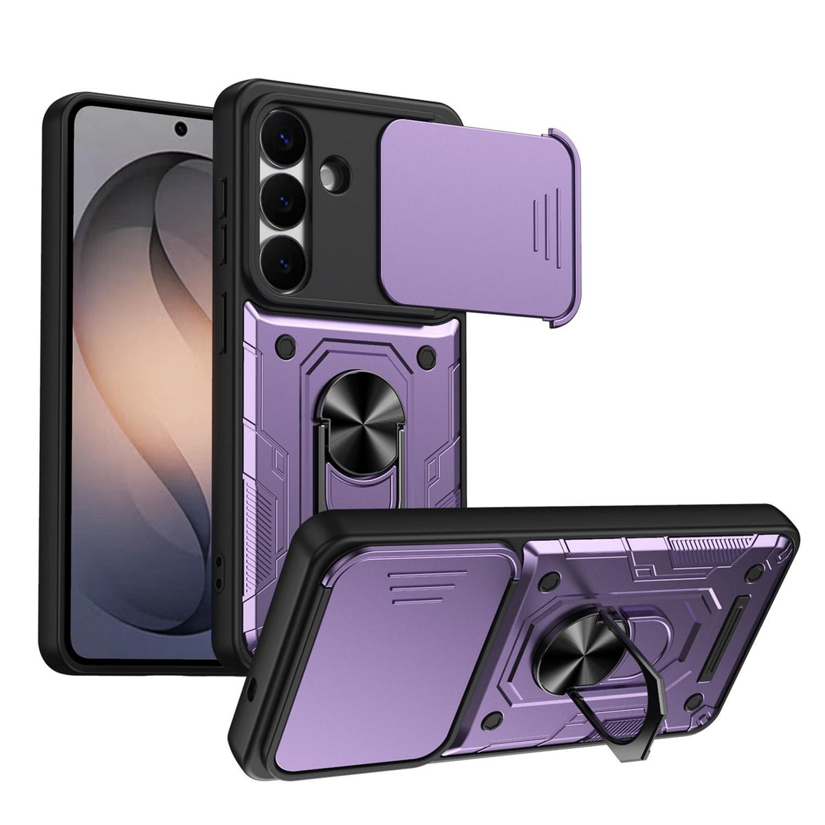 For Galaxy S26+ 5G Nanshan Armor Sliding Camshield Ring Holder Phone Case - Purple - EDA009714703E
