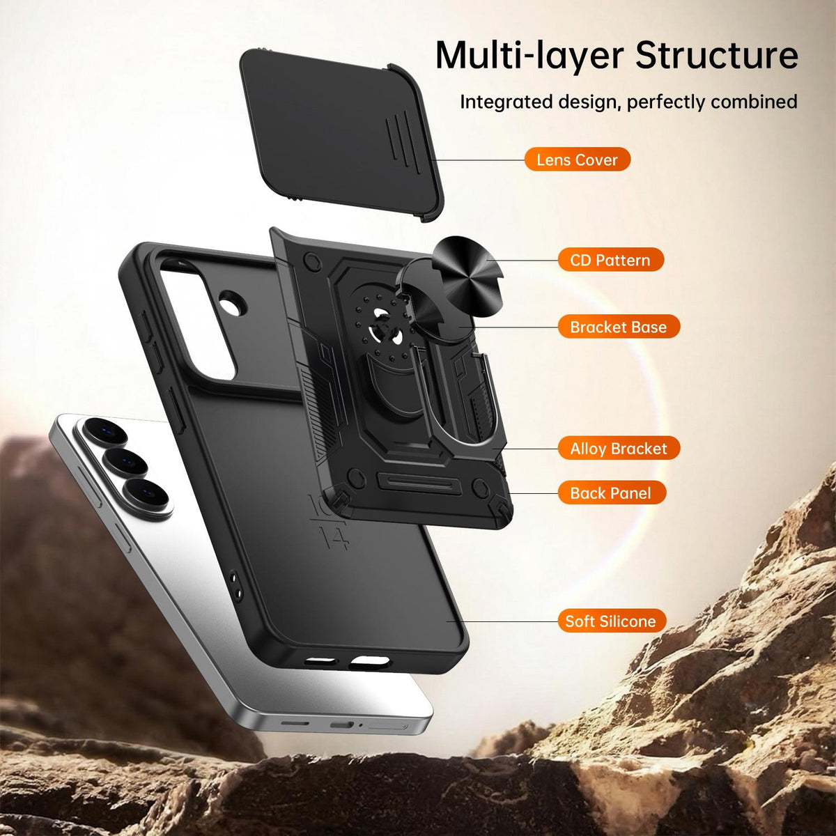 For Galaxy S26+ 5G Nanshan Armor Sliding Camshield Ring Holder Phone Case - Purple - EDA009714703E