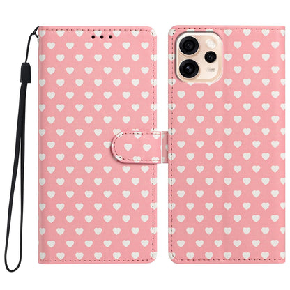 For OPPO Reno15 Pro India Hearts Pattern Buckle Vegan Leather Phone Case with Strap - Pink Hearts - EDA009716201B