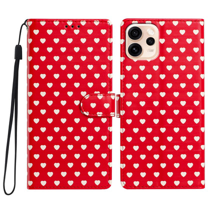 For OPPO Reno15 Pro India Hearts Pattern Buckle Vegan Leather Phone Case with Strap - Red Hearts - EDA009716201C
