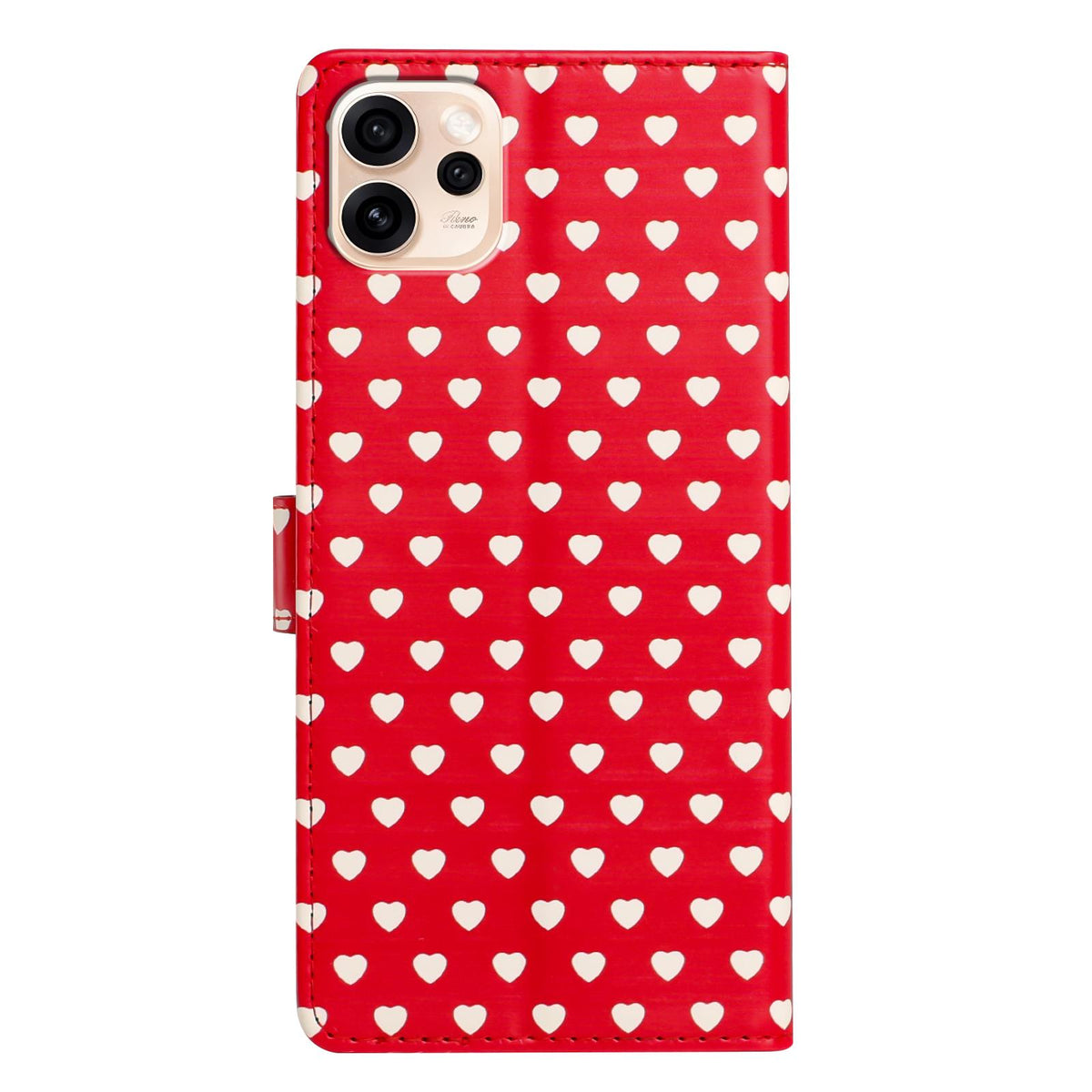 For OPPO Reno15 Pro India Hearts Pattern Buckle Vegan Leather Phone Case with Strap - Red Hearts - EDA009716201C