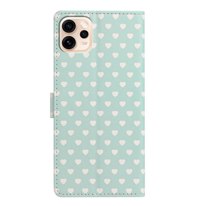 For OPPO Reno15 Pro India Hearts Pattern Buckle Vegan Leather Phone Case with Strap - Mint Green Hearts - EDA009716201D