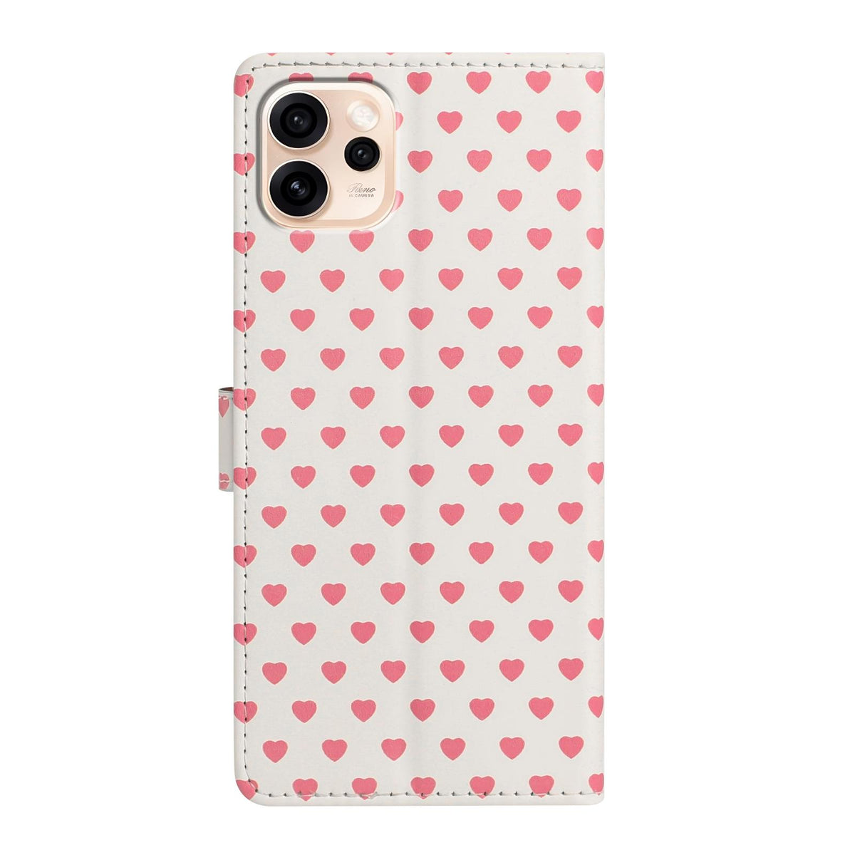 For OPPO Reno15 Pro India Hearts Pattern Buckle Vegan Leather Phone Case with Strap - Beige Hearts - EDA009716201F