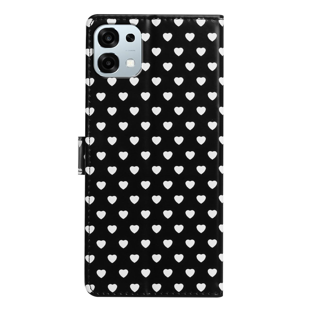 For OPPO A6 Pro 5G Global CPH2781 Hearts Pattern Buckle Vegan Leather Phone Case with Strap - Black Hearts - EDA009716204A