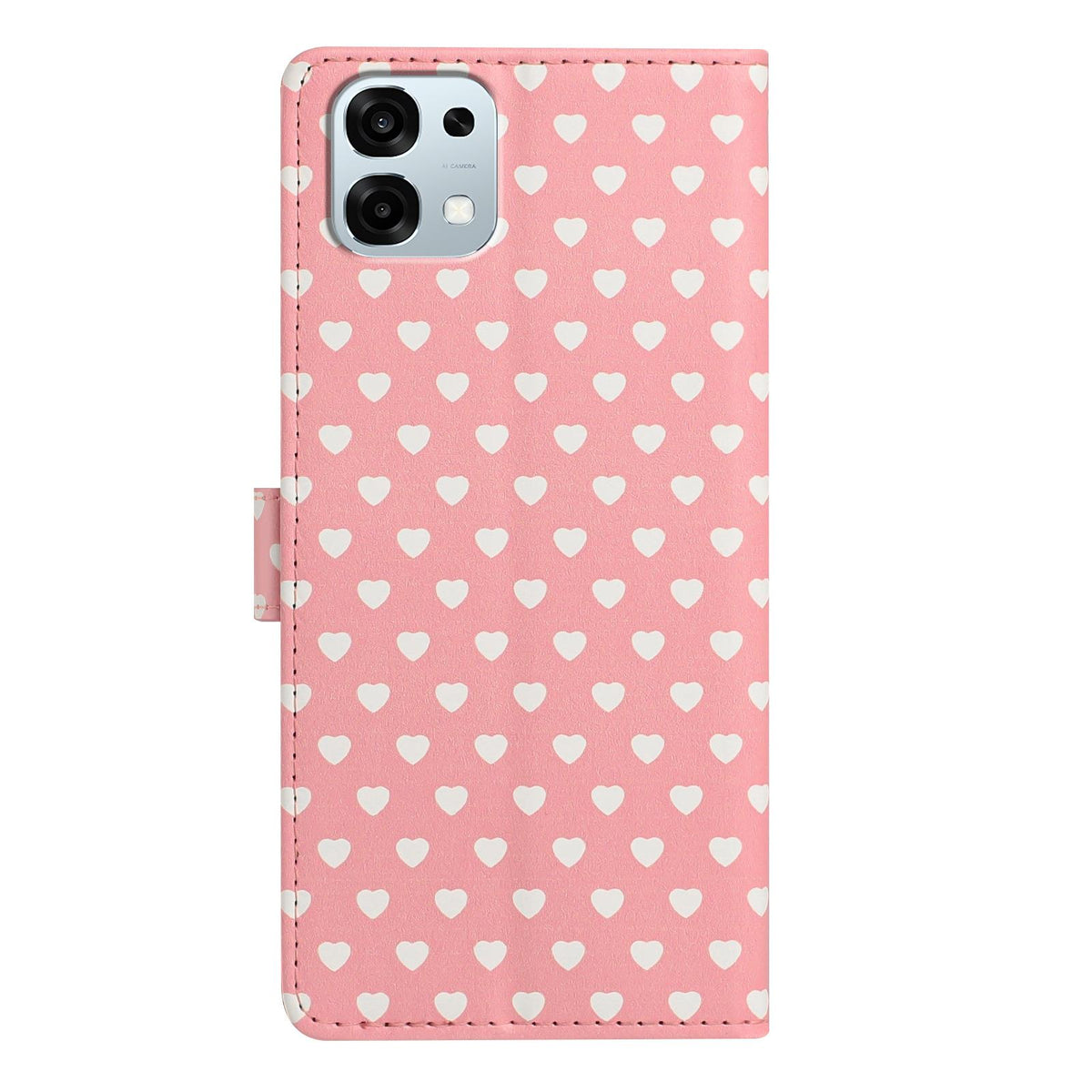 For OPPO A6 Pro 5G Global CPH2781 Hearts Pattern Buckle Vegan Leather Phone Case with Strap - Pink Hearts - EDA009716204B