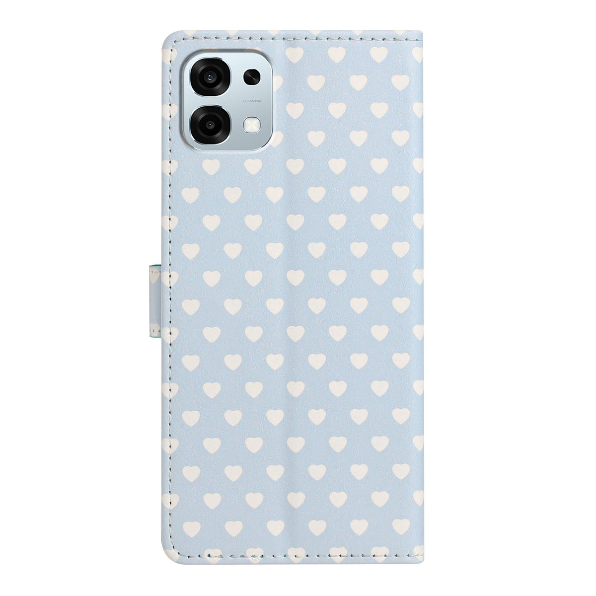 For OPPO A6 Pro 5G Global CPH2781 Hearts Pattern Buckle Vegan Leather Phone Case with Strap - Blue Hearts - EDA009716204E