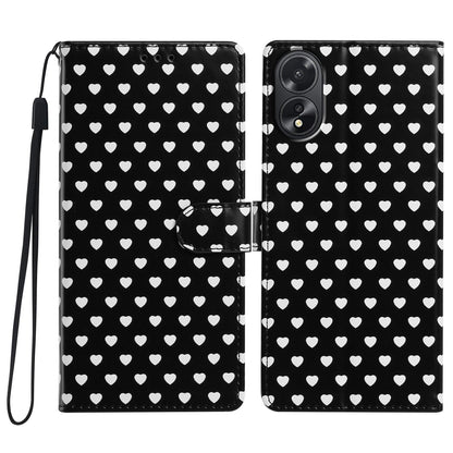 For OPPO A18 Hearts Pattern Buckle Vegan Leather Phone Case with Strap - Black Hearts - EDA009716206A