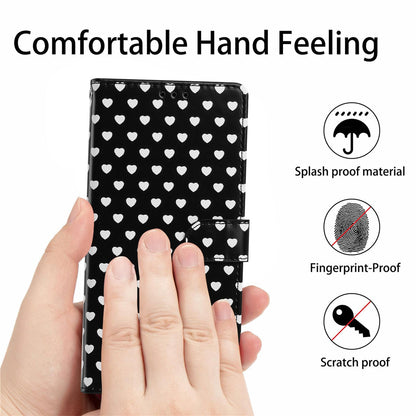For OPPO A18 Hearts Pattern Buckle Vegan Leather Phone Case with Strap - Black Hearts - EDA009716206A