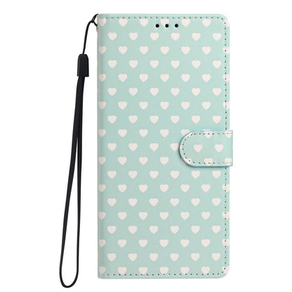 For OPPO A18 Hearts Pattern Buckle Vegan Leather Phone Case with Strap - Mint Green Hearts - EDA009716206D