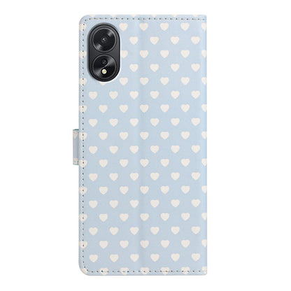For OPPO A18 Hearts Pattern Buckle Vegan Leather Phone Case with Strap - Blue Hearts - EDA009716206E