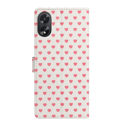 For OPPO A18 Hearts Pattern Buckle Vegan Leather Phone Case with Strap - Beige Hearts - EDA009716206F