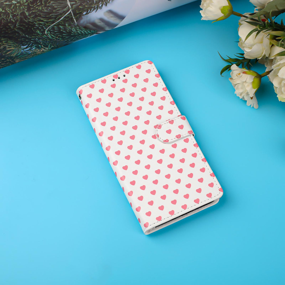 For OPPO A18 Hearts Pattern Buckle Vegan Leather Phone Case with Strap - Beige Hearts - EDA009716206F
