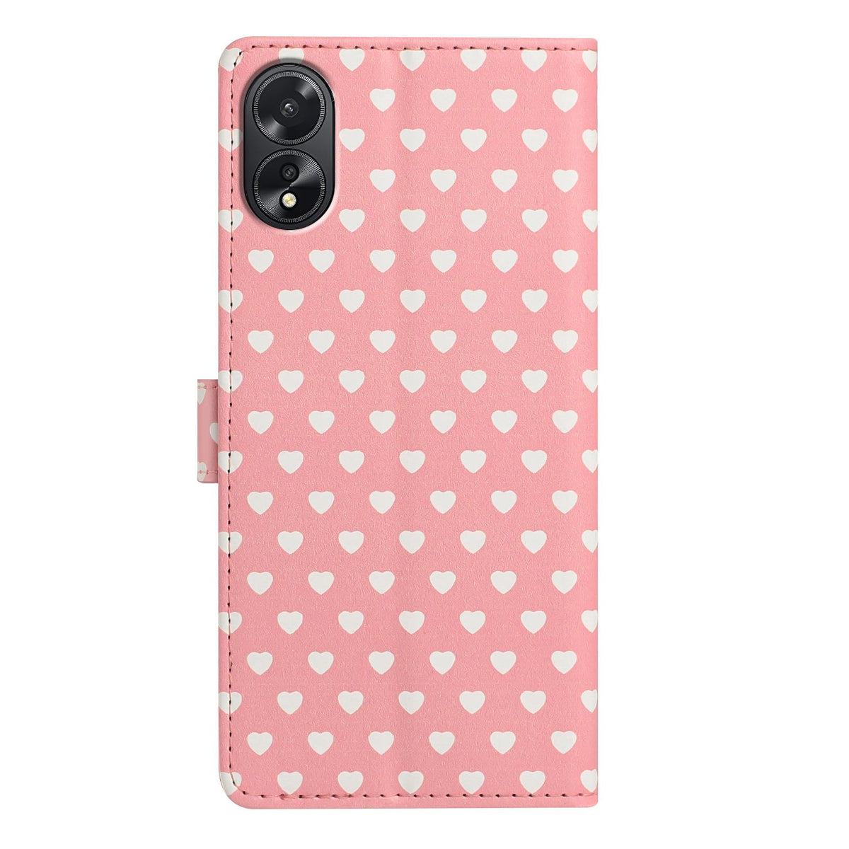 For OPPO A38 Hearts Pattern Buckle Vegan Leather Phone Case with Strap - Pink Hearts - EDA009716207B