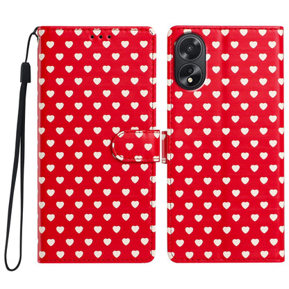 For OPPO A38 Hearts Pattern Buckle Vegan Leather Phone Case with Strap - Red Hearts - EDA009716207C