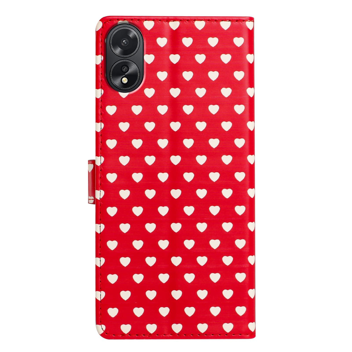 For OPPO A38 Hearts Pattern Buckle Vegan Leather Phone Case with Strap - Red Hearts - EDA009716207C