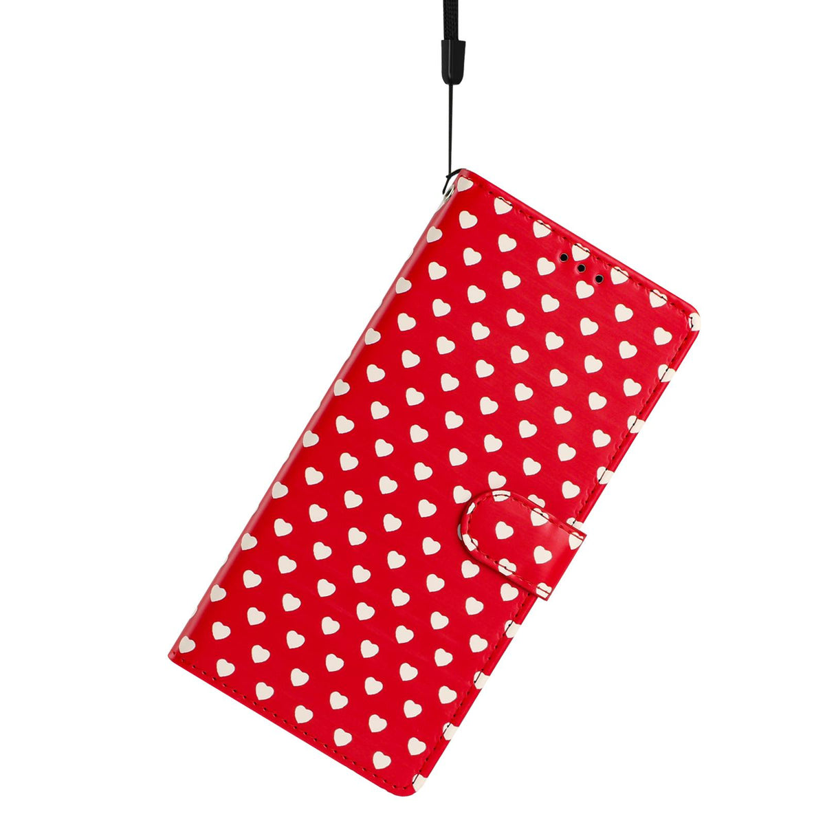 For OPPO A38 Hearts Pattern Buckle Vegan Leather Phone Case with Strap - Red Hearts - EDA009716207C