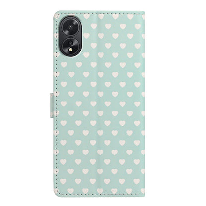 For OPPO A38 Hearts Pattern Buckle Vegan Leather Phone Case with Strap - Mint Green Hearts - EDA009716207D