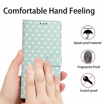 For OPPO A38 Hearts Pattern Buckle Vegan Leather Phone Case with Strap - Mint Green Hearts - EDA009716207D