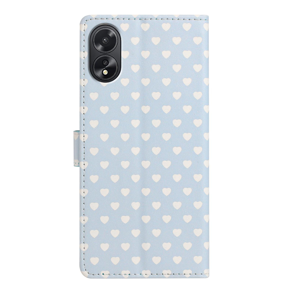 For OPPO A38 Hearts Pattern Buckle Vegan Leather Phone Case with Strap - Blue Hearts - EDA009716207E