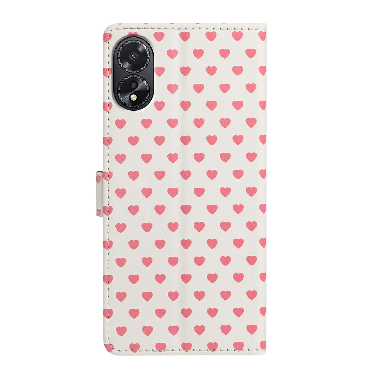 For OPPO A38 Hearts Pattern Buckle Vegan Leather Phone Case with Strap - Beige Hearts - EDA009716207F
