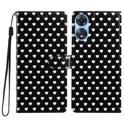 For OPPO A78 Hearts Pattern Buckle Vegan Leather Phone Case with Strap - Black Hearts - EDA009716208A
