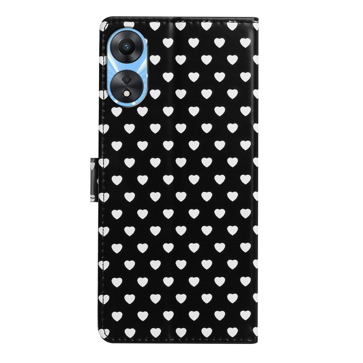 For OPPO A78 Hearts Pattern Buckle Vegan Leather Phone Case with Strap - Black Hearts - EDA009716208A