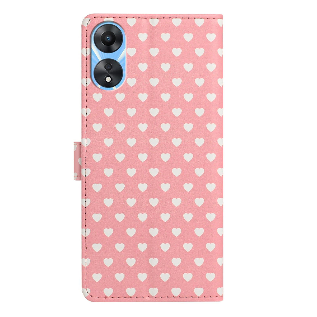 For OPPO A78 Hearts Pattern Buckle Vegan Leather Phone Case with Strap - Pink Hearts - EDA009716208B