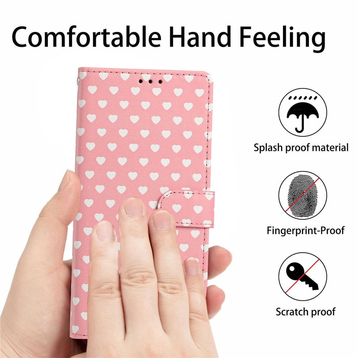 For OPPO A78 Hearts Pattern Buckle Vegan Leather Phone Case with Strap - Pink Hearts - EDA009716208B
