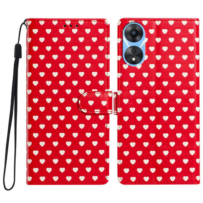 For OPPO A78 Hearts Pattern Buckle Vegan Leather Phone Case with Strap - Red Hearts - EDA009716208C