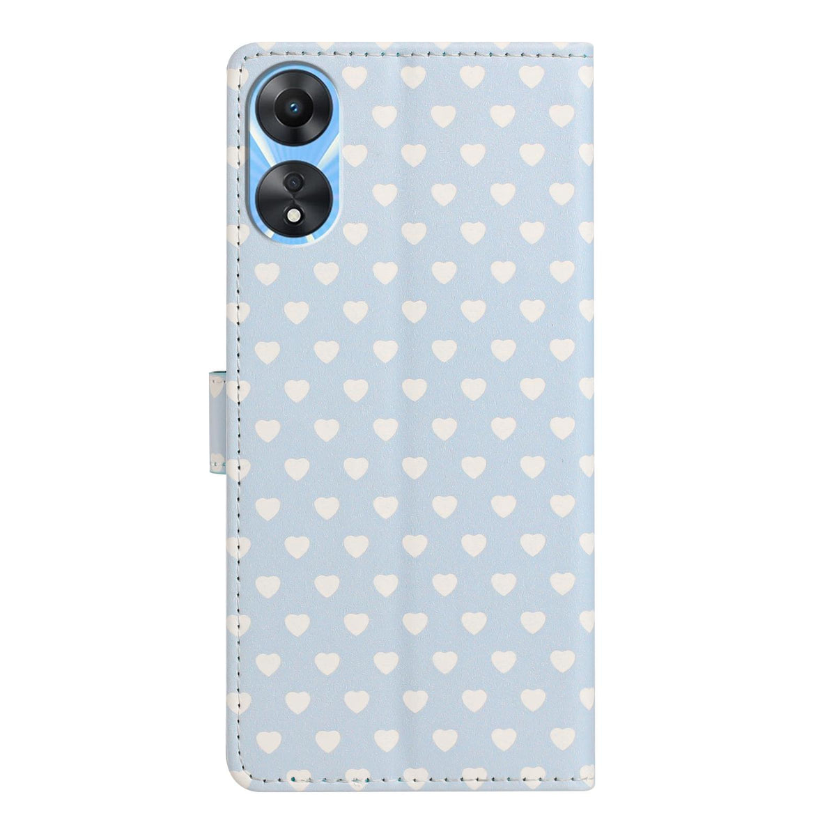 For OPPO A78 Hearts Pattern Buckle Vegan Leather Phone Case with Strap - Blue Hearts - EDA009716208E