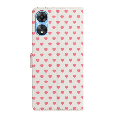 For OPPO A78 Hearts Pattern Buckle Vegan Leather Phone Case with Strap - Beige Hearts - EDA009716208F