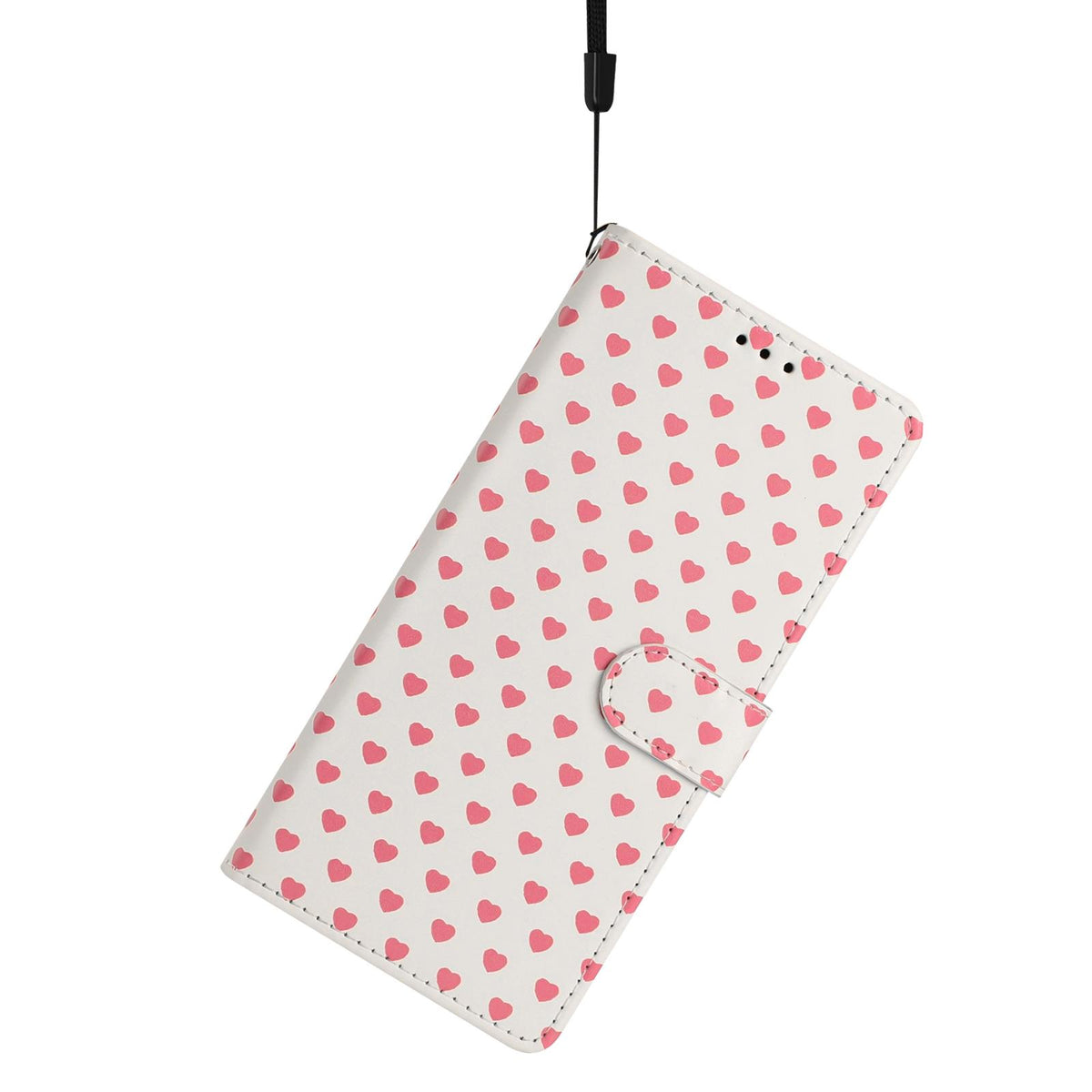 For OPPO A78 Hearts Pattern Buckle Vegan Leather Phone Case with Strap - Beige Hearts - EDA009716208F